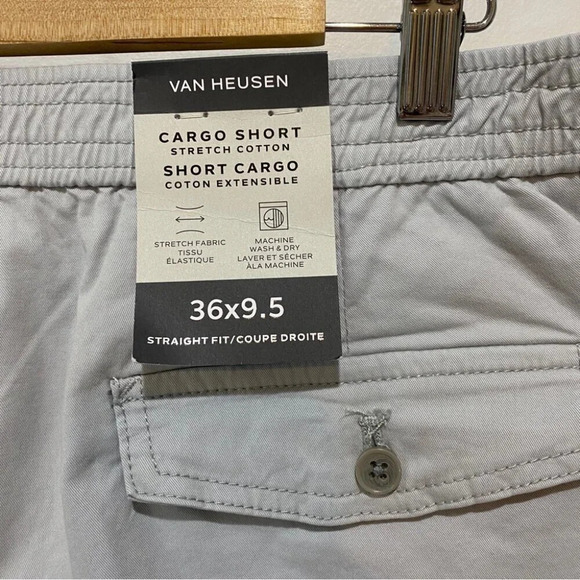 NWT Van Heusen Cargo Shorts 36 Stretch Cotton 8in Inseam- Stone Grey - Picture 15 of 16